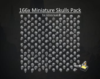 Pack de calaveras para bases de miniaturas de 32 + 28 mm (166x) - Piezas de escenografía dispersas para juegos de guerra, conversiones de AoS 30k, regalo para juegos de mesa