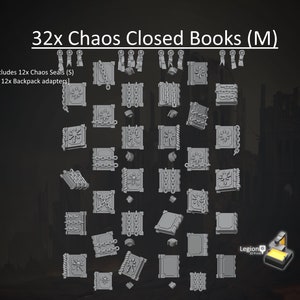 Chaos Miniature Closed Books Pack M (32x) - for 28mm 32mm Hobby Wargaming Model Bits - Fantasy AoS 30k Heresy Conversions Gift Tabletop