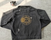 Black Denim Jacket Pagan Celestial Coat Sun Moon Gothic Classic Spooky Star Oversized Gold Astronomy Jean Astrological Alternative Jumper
