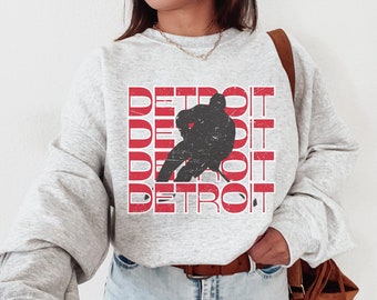 Detroit Hockey Sweatshirt Vintage Detroit Michigan Sweatshirt Wings Hockey Crewneck Retro Style Wings Shirt Gift for Wings Hockey Fan Gift