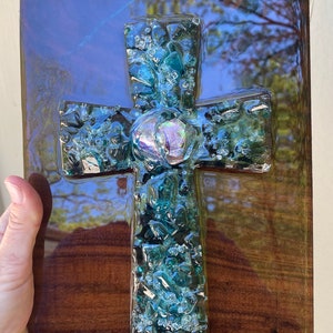 Azuria Formed Cross on Walnut Plank