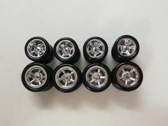 5 Sets 1/64 Hot Wheels Rubber Wheels Real Riders 6 Spoke Wheels Chrome 10mm/12mm 