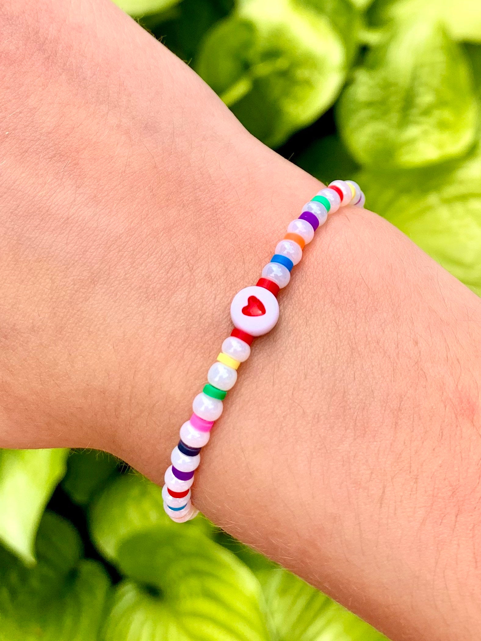 Beaded Pearl Heart Bracelet Heart Rainbow Bracelet Beaded Etsy