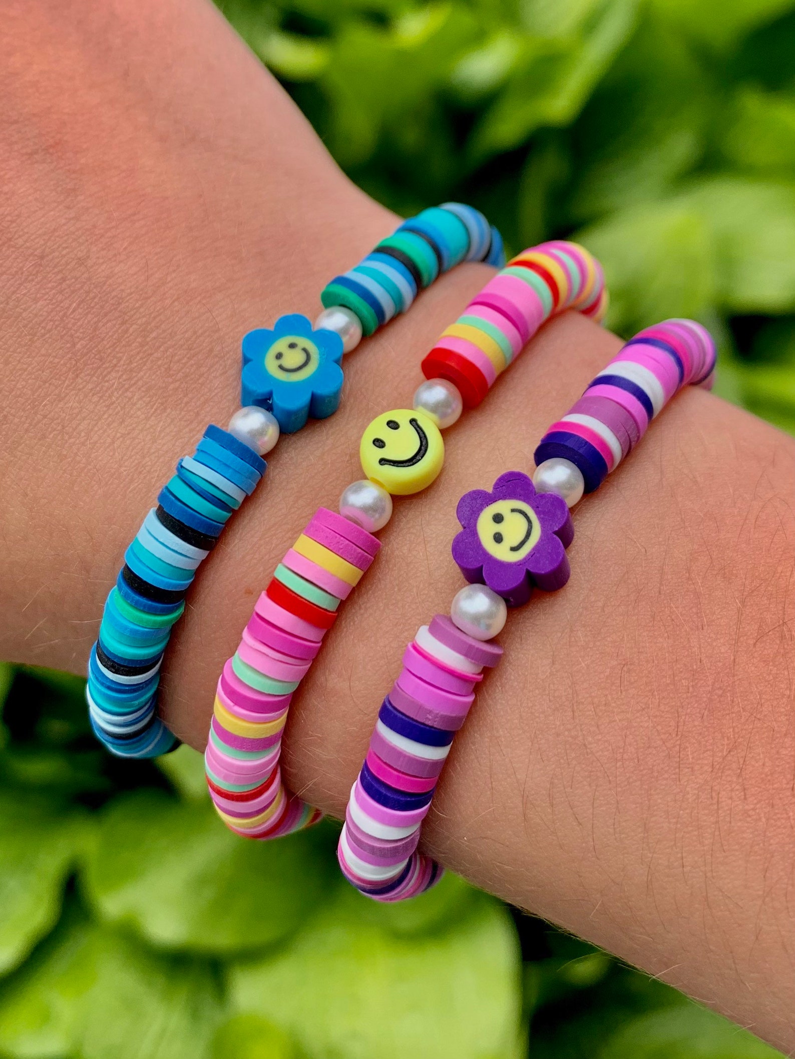 Clay Disk Beaded Bracelets or Anklets Smiley Face Summer - Etsy