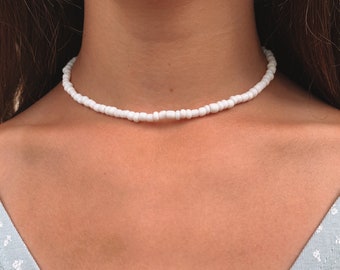 Beaded Necklace | Seed Bead | Choker | Dainty Choker | Beach Jewelry | Summer Jewelry | Outer Banks | White Necklace | Basic White Choker