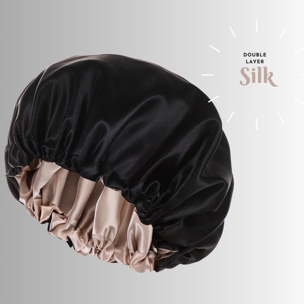 silk and satin cap, double layer silk bonnet, sleep hair care, silk turban