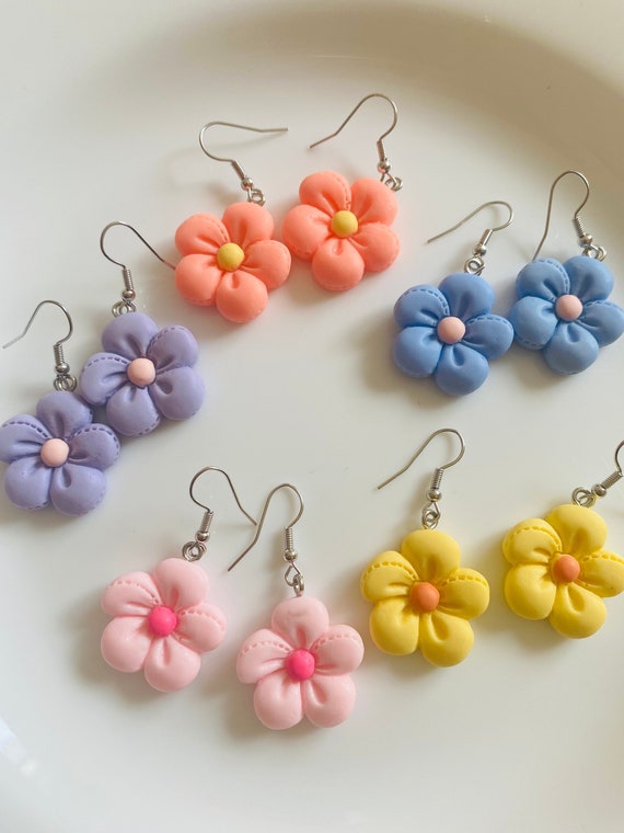 Handmade Polymer Clay Earrings, Floral Earrings, Dangle Earrings