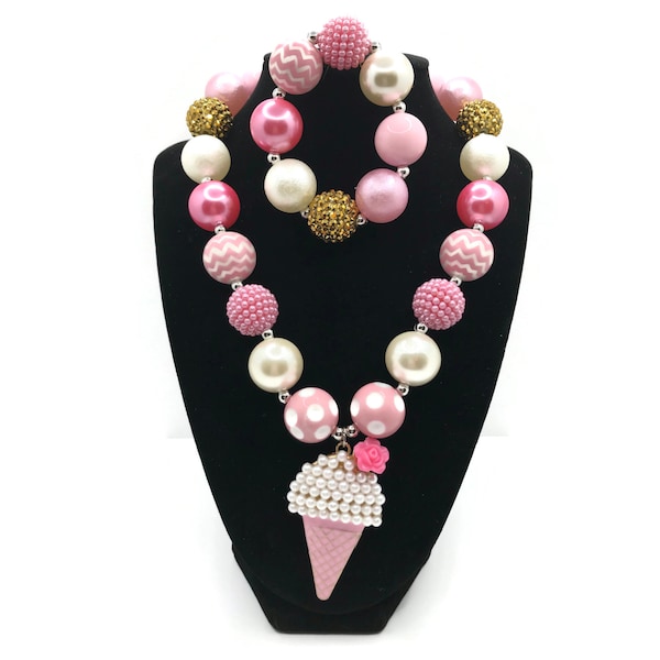 Ice Cream Chunky Bubblegum Necklace with Bracelet Set