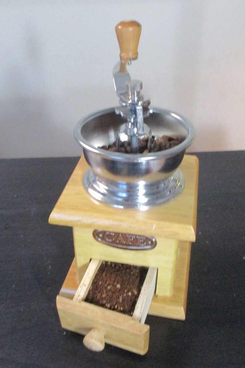 Wood Coffee Grinder With Metal Hopper Etsy