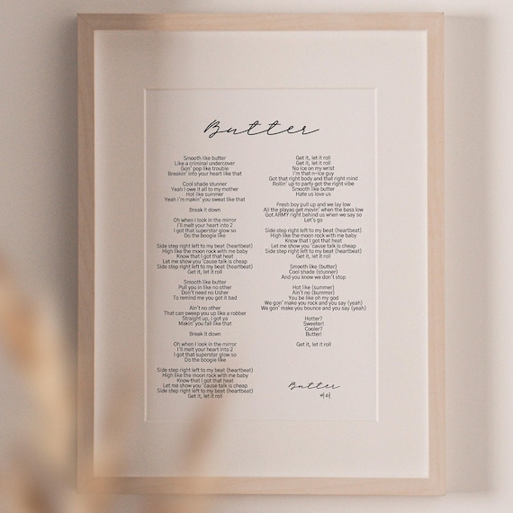 Butter BTS Poster Lyrics Song Lyrics Print Printable Kpop 