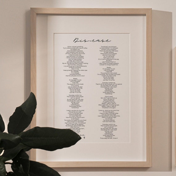 Dis-ease BTS Poster Lyrics Song Lyrics Print Printable 