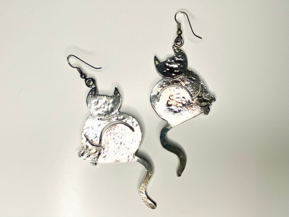 Postmodern Cat Earrings, Large Funky Cat Dangle E… - image 2