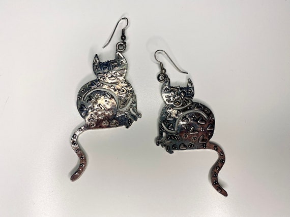 Postmodern Cat Earrings, Large Funky Cat Dangle E… - image 5