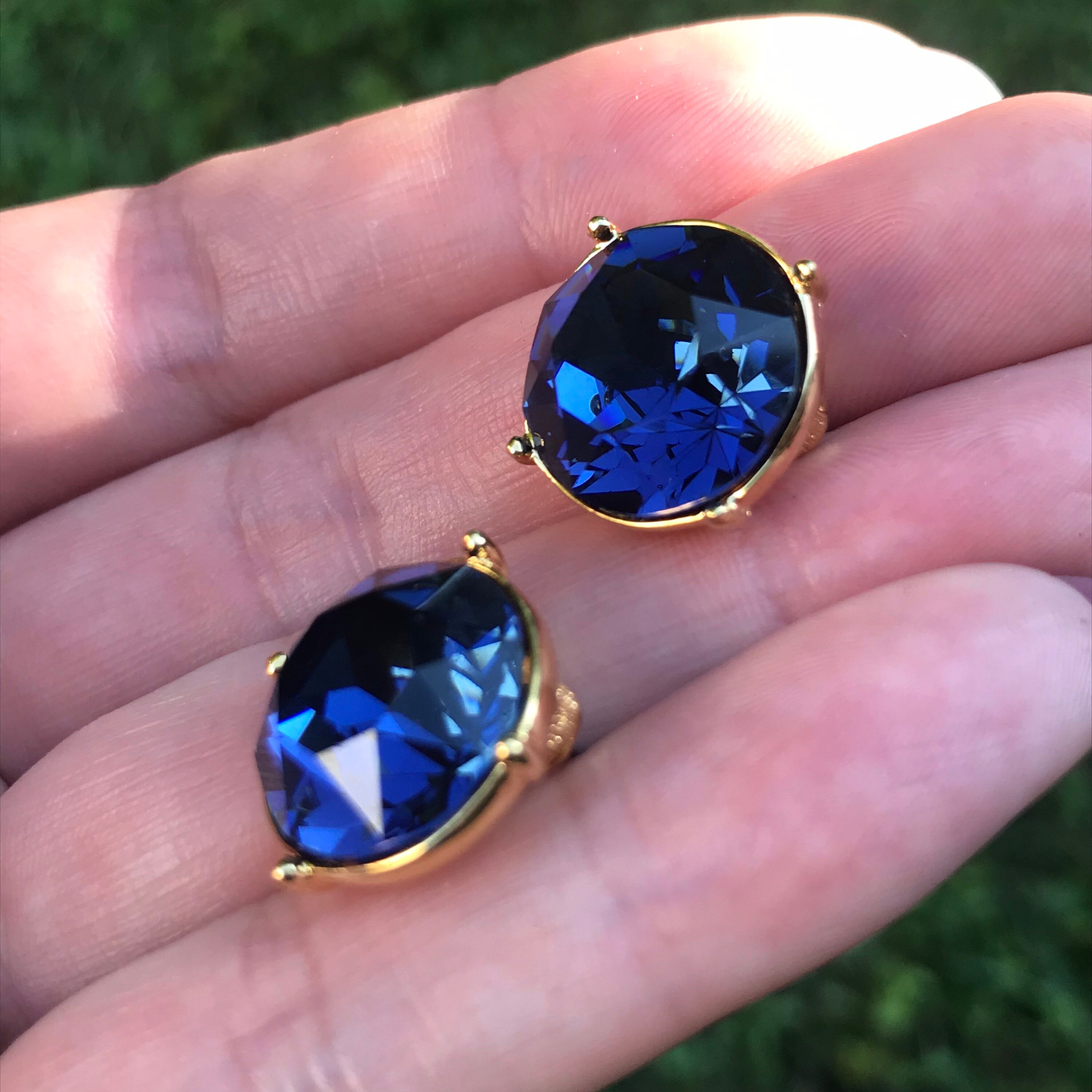 Large Blue Crystal Stud Earrings Earrings Classic Blue Etsy