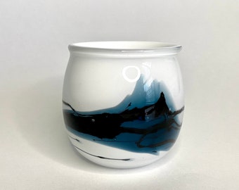 Holmegaard Atlantis Series Glass Vase, Small White and Blue Art Glass Vase by Michael Bang Danish Scandinavian Decor