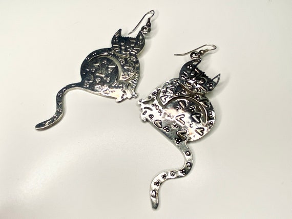 Postmodern Cat Earrings, Large Funky Cat Dangle E… - image 3