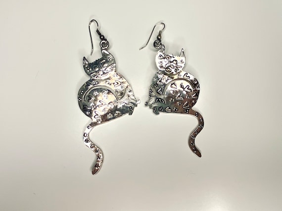Postmodern Cat Earrings, Large Funky Cat Dangle E… - image 1