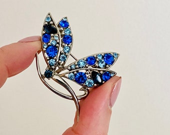 Blue Butterfly or Dragonfly Rhinestone Brooch