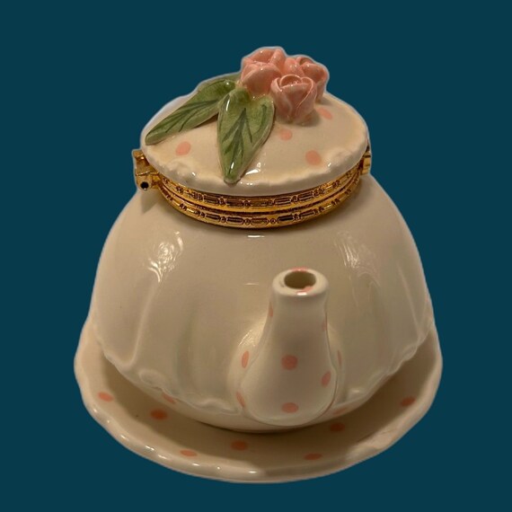 Vintage Mud Pie Teapot Trinket Box Pink Roses & P… - image 4