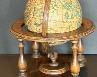 Vintage Olde World Zodiac Astrology Wooden Desk Globe 9” x 7” w/ Stand, Italy