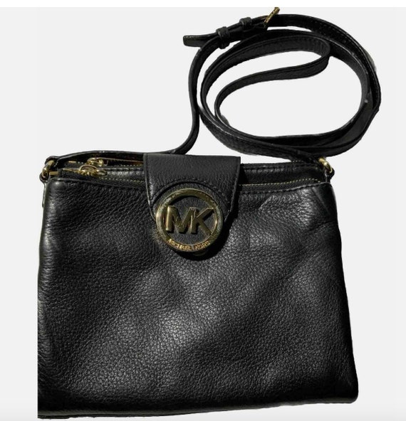 Michael Kors MK Black Leather Purse Crossbody Bag Purse Handbag Gold Accents Etsy