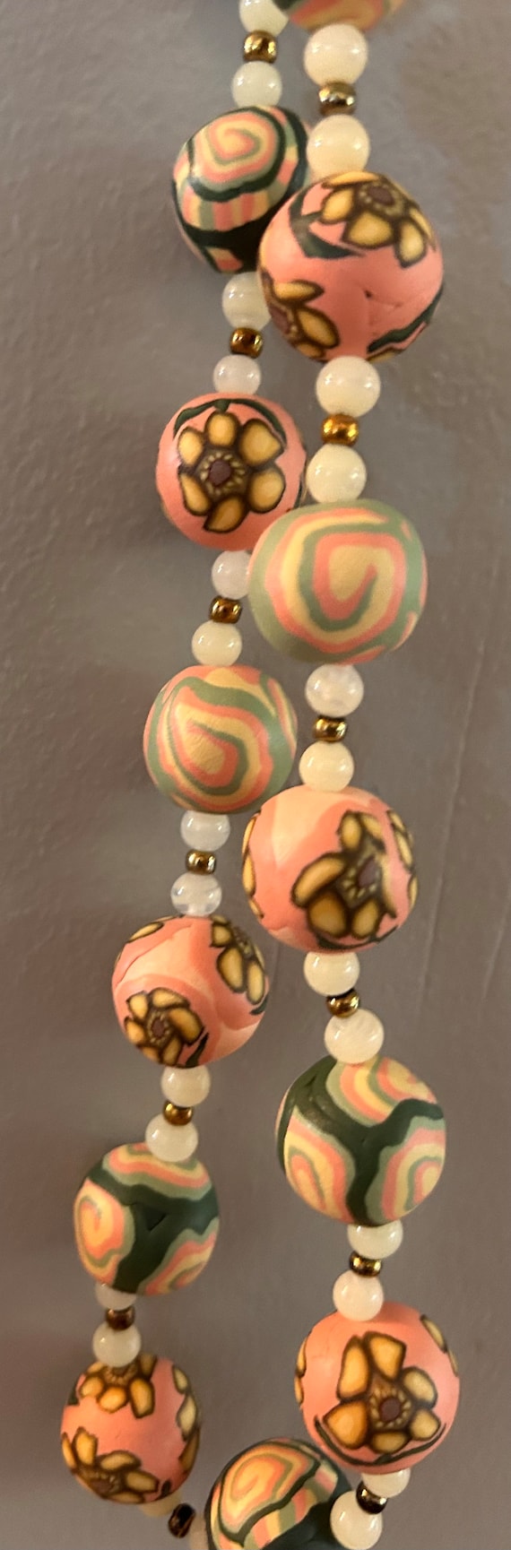 Cloisonne Necklace Vintage Pink-Cream-Green Colors - image 1