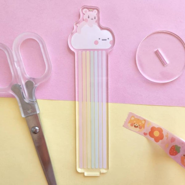 Cute Washi Tape Stand, Momo the Bear and Rainbow Cloud Washi Tape Tower, Washitape Organizer, Acrylic Washitape Stand, Cute Stand