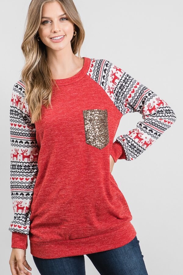 Festive Christmas Sweater Sleeve Sequin Holiday Top Size | Etsy