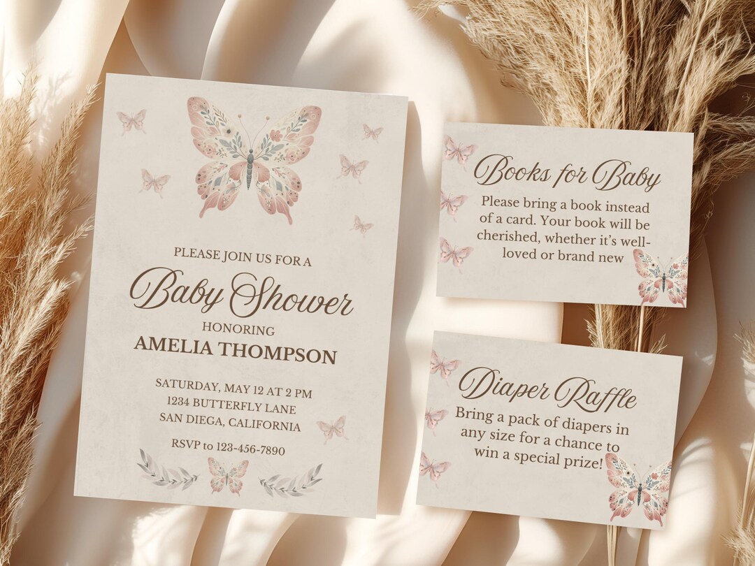Boho Butterfly Baby Shower Invitation Set (digital Download) - Etsy