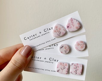 Pink floral stud earrings | polymer clay earrings