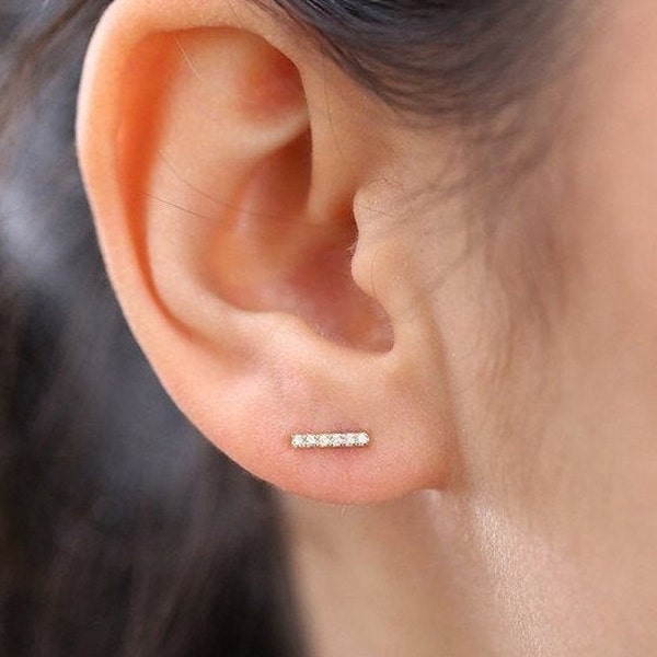 Boucles d'oreilles mini barres argent 925/000 et zircons • boucles d'oreilles minimalistes • mini barres • trait serti oxydes de zirconium