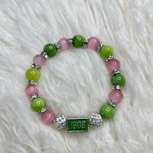 Greek Sorority Charm Bracelet, Pink & Green Rhinestone Studded