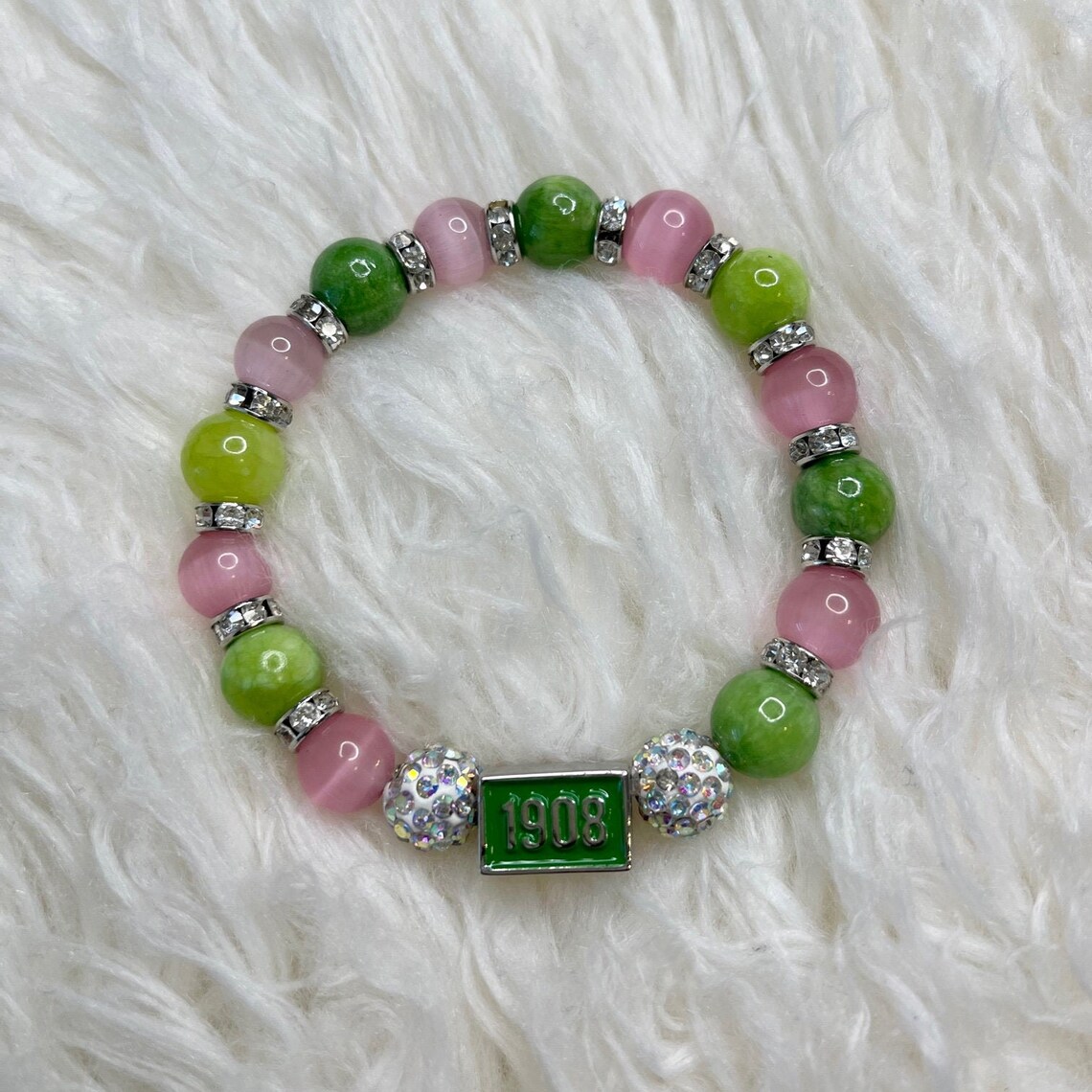 AKA Greek Sorority Charm Bracelet Pink & Green Rhinestone Etsy