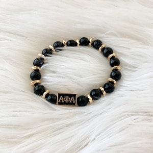 Alpha Bracelet, Black Jasper and Gold Rondelle, Greek Male Bracelet