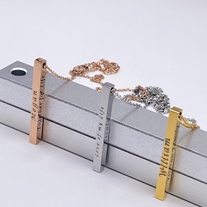 Personalized Vertical Bar Necklace, Personalized Gift, Name Necklace For Her, Name Engraving, Best Quality Jewelry, Vertical Bar Pendant