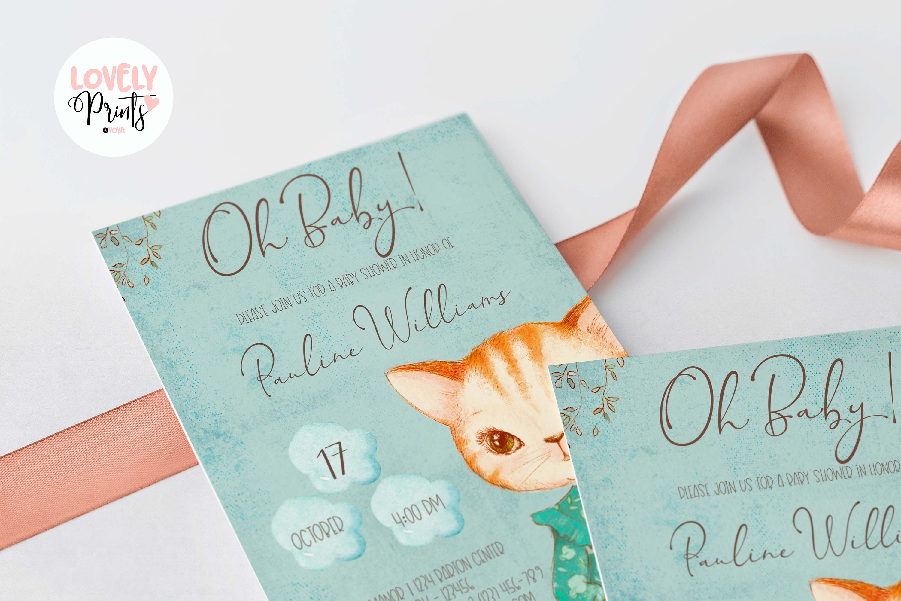 Kitten baby shower invitations printables cat themed baby Etsy