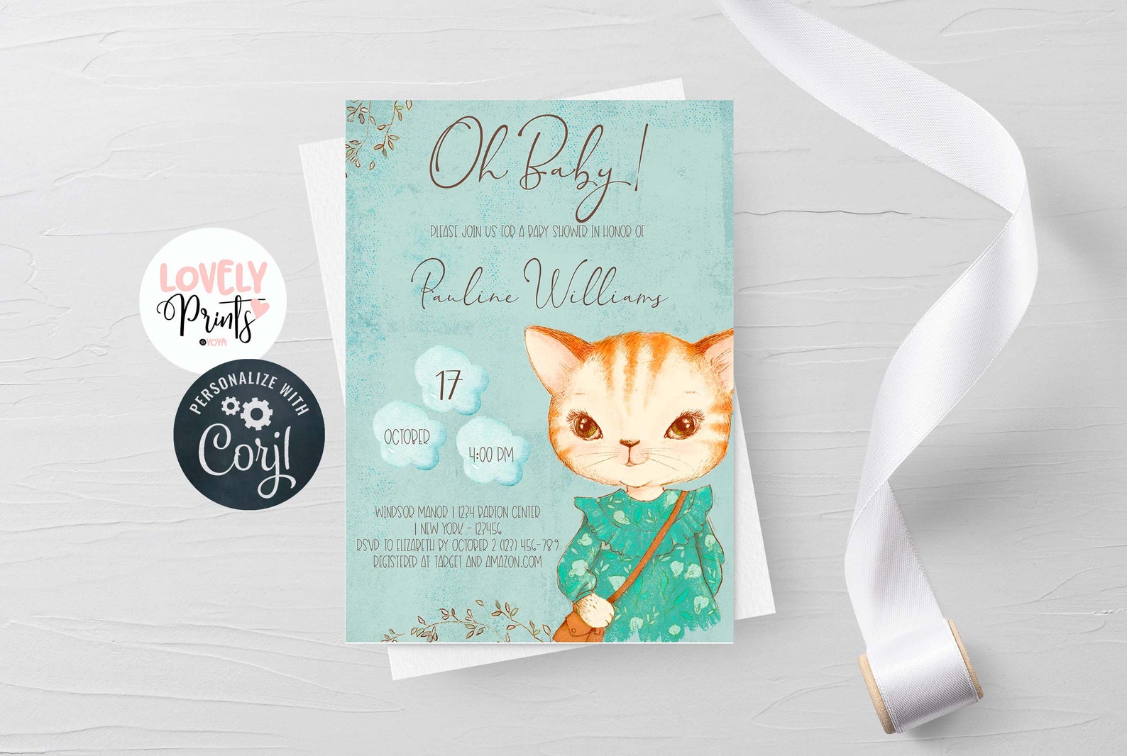 Kitten baby shower invitations printables cat themed baby Etsy