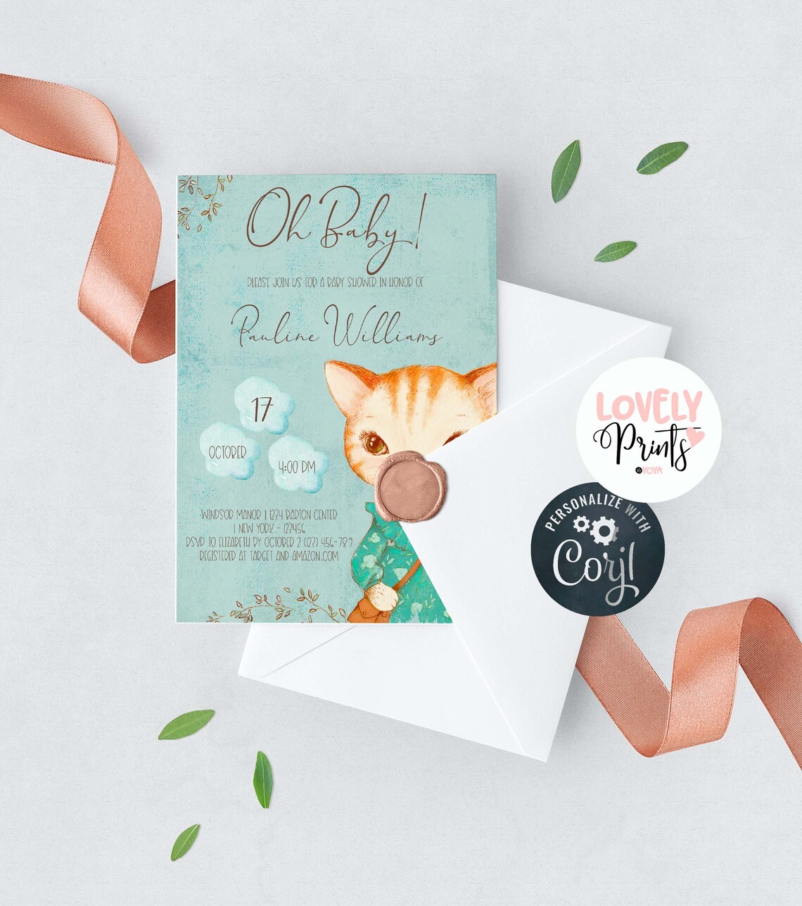 Kitten baby shower invitations printables cat themed baby Etsy