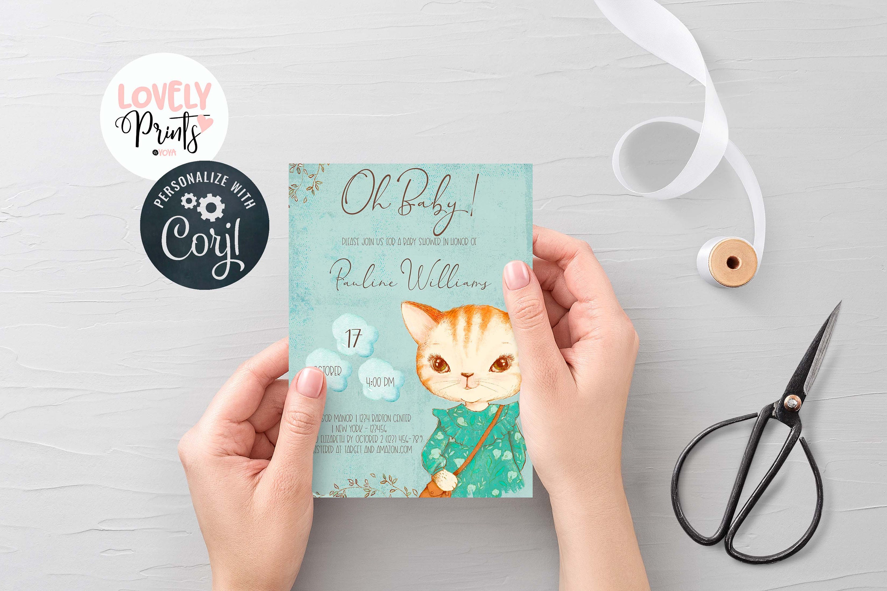 Kitten baby shower invitations printables cat themed baby Etsy