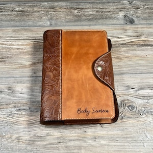 Custom Leather BIBLE Cover PERSONALIZED, Floral Embossed Leather Bible Cover, Journal Cover, Leather Planner Cover, Handmade in USA