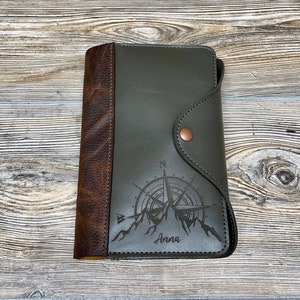 Custom Earth Green Leather BIBLE Cover PERSONALIZED, Leather Journal Cover, Leather Planner Cover, Handmade in USA