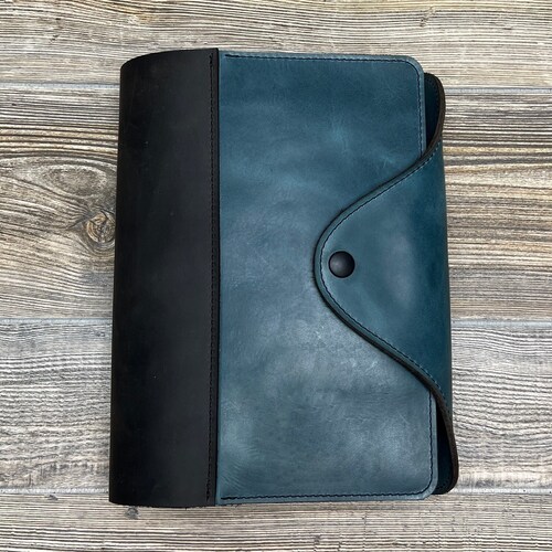 CUSTOM Blue Leather Bible Cover with a snap closure PERSONALIZED, Leather Journal Cover, Book Cover, Handmade shops in USA.