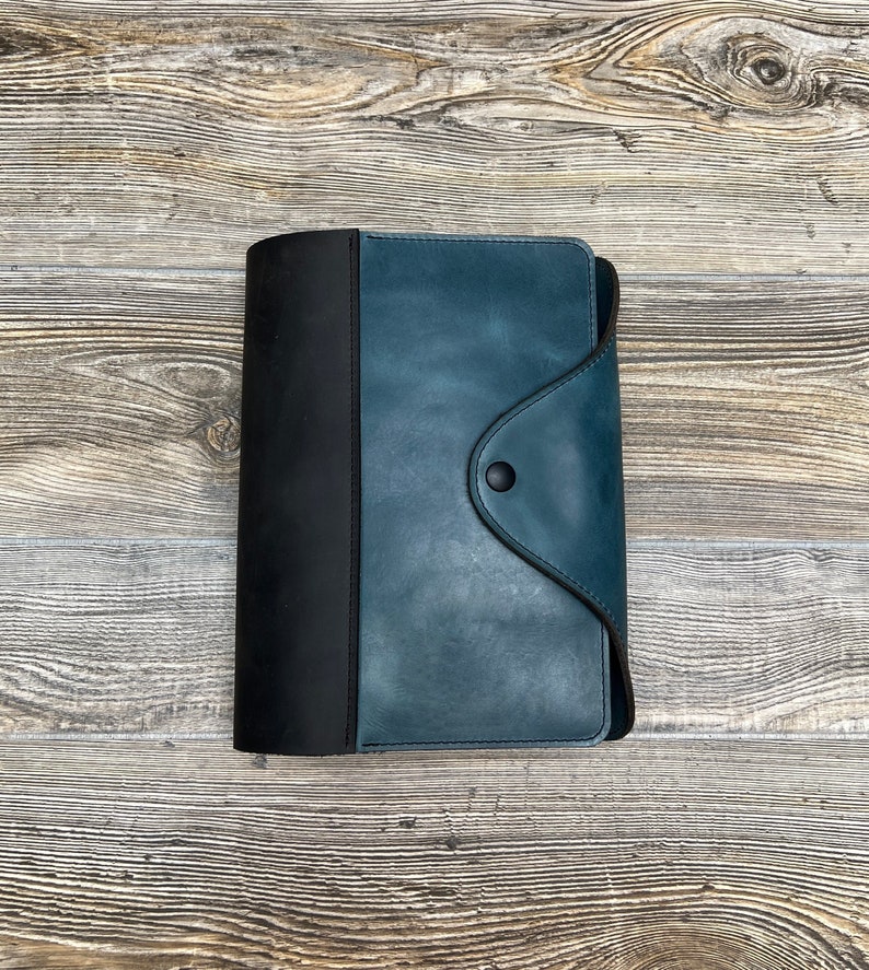 CUSTOM Blue Leather Bible Cover with a snap closure PERSONALIZED, Leather Journal Cover, Book Cover, Handmade shops in USA.