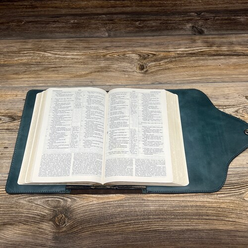 CUSTOM Blue Leather Bible Cover with a snap closure PERSONALIZED, Leather Journal Cover, Book Cover, Handmade shops in USA.