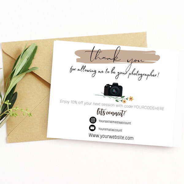 Photography Thank You Card, Photography Template, Printable Template, Editable Template, Client Thank You Card, Thank You Session Card