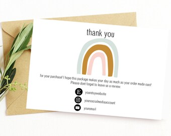 Business Thank You For Your Order Template, Editable Insert, Small Business Card, Thank You, Etsy Seller, Thank You Card, Shop Supplies