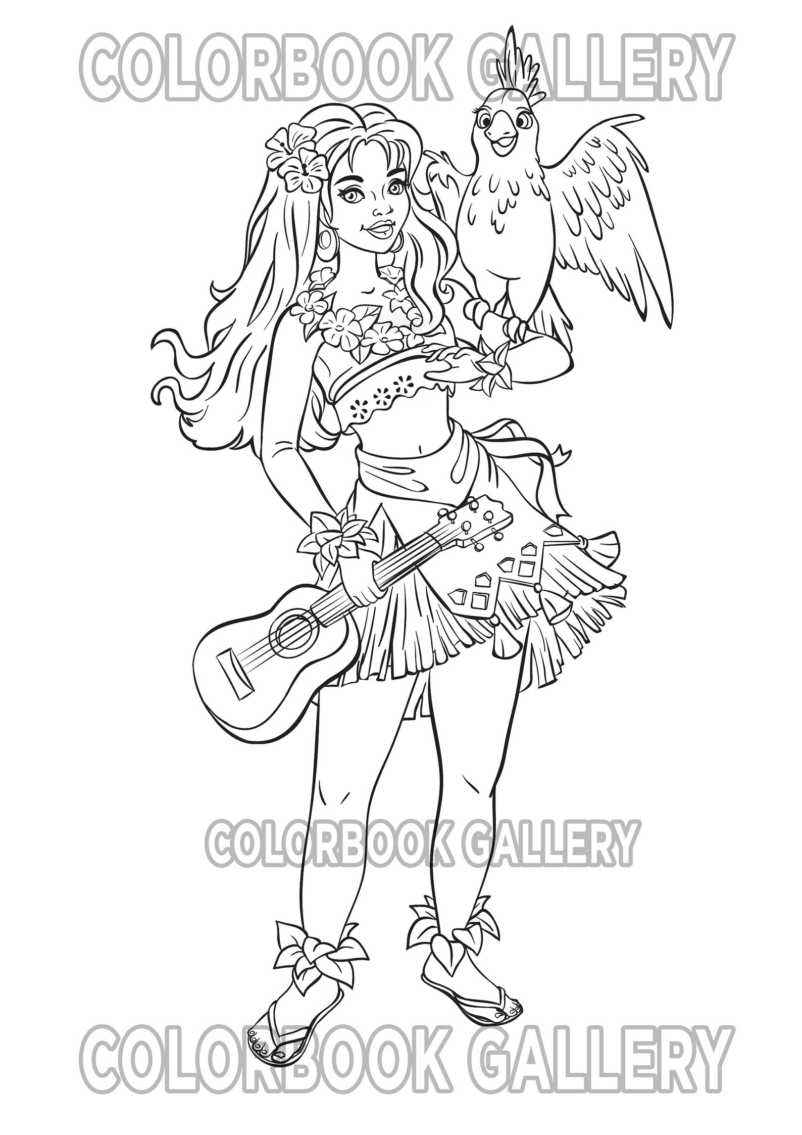Hawaiian girl Printable Digital Coloring Page | Etsy