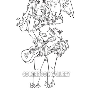Hawaiian girl Printable Digital Coloring Page | Etsy