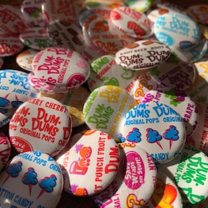 Dum-Dums Candy Wrapper 1 inch Pin-back Button Pin | 17 Flavors | Unique