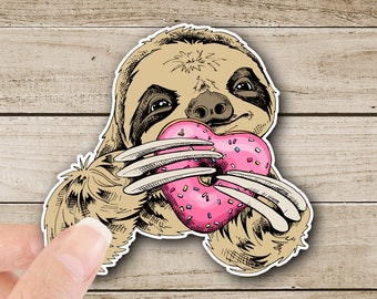 Donut Love Sloth Vinyl Sticker, Donut Sloth Decal Matte Sticker, Sloth Sticker, Waterproof